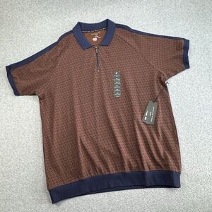 Shaquille O'Neal 1/4 Zip Geometric Knit Polo Mens 2XL Brown Blue Sporty Casual